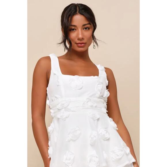 Lulus White Sleeveless Tiered Exceptional Entrance Rosette Midi Dress Size L - Picture 6 of 9